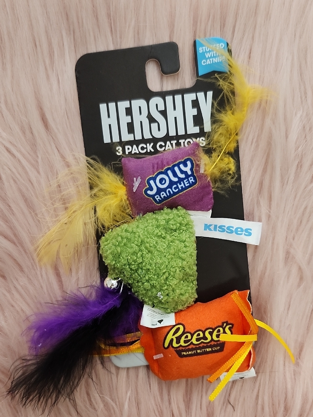 Brand New HERSHEY'S ASSORTED CATNIP STUFFED CAT TOY-3CT.